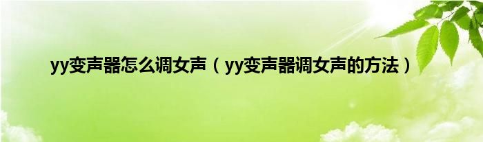 yy变声器怎么调女声(yy变声器调女声的方法)