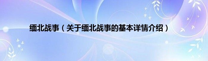 缅北战事（关于缅北战事的基本详情介绍）