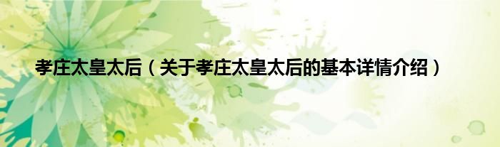 孝庄太皇太后（关于孝庄太皇太后的基本详情介绍）