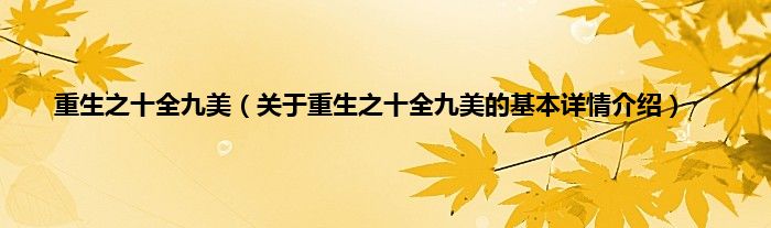重生之十全九美（关于重生之十全九美的基本详情介绍）