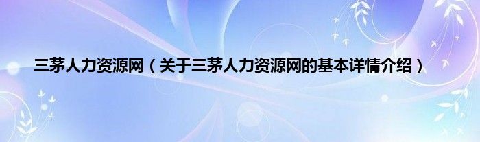 三茅人力资源网（关于三茅人力资源网的基本详情介绍）