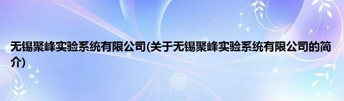 无锡聚峰实验系统有限公司(关于无锡聚峰实验系统有限公司的简介)