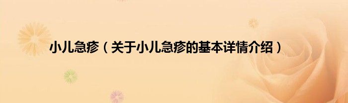 小儿急疹(关于小儿急疹的基本详情介绍)