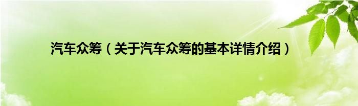汽车众筹（关于汽车众筹的基本详情介绍）