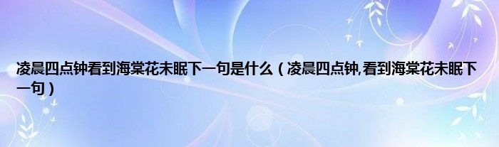 凌晨四点钟看到海棠花未眠下一句是什么（凌晨四点钟,看到海棠花未眠下一句）